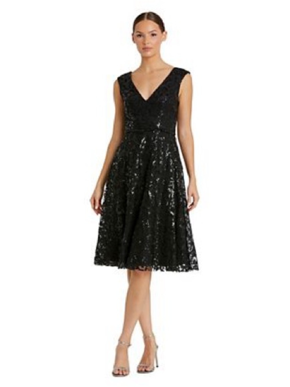 LOFT Black Lace Fit-and-Flare Cocktail  Midi Dress